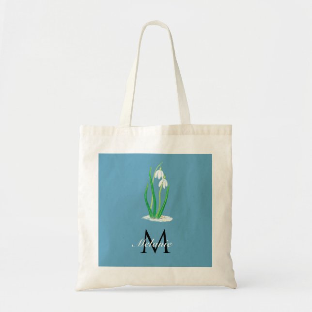 Snowdrops Blume Spring Custom Monogram Tragetasche (Vorne)