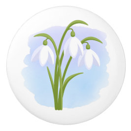 Snowdrops - Frühlingsblumen auf Wasserfarbe Blau Keramikknauf