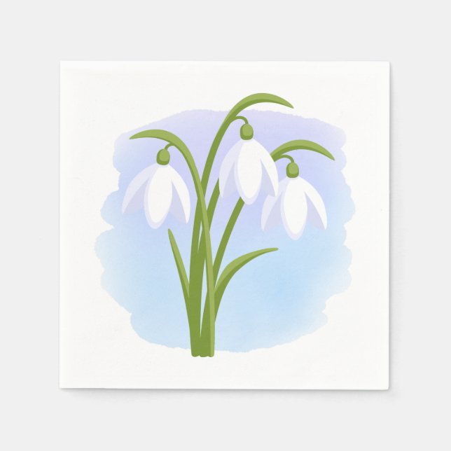 Snowdrops - Frühlingsblumen auf Wasserfarbe Blau Serviette (Vorderseite)