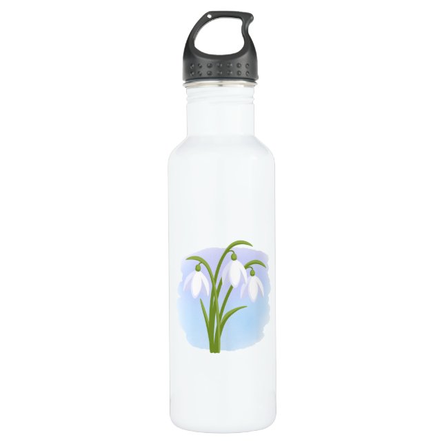 Snowdrops - Frühlingsblumen auf Wasserfarbe Blau Trinkflasche (Vorderseite)