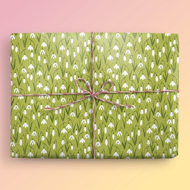 Snowdrops Grüne Frühlingsferien Geschenkpapier (Snowdrop Gift Mockup)