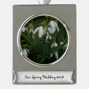Snowdrops I (Galanthus) Weiße Frühlingsblumen Banner-Ornament Silber