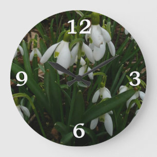 Snowdrops I (Galanthus) Weiße Frühlingsblumen Große Wanduhr