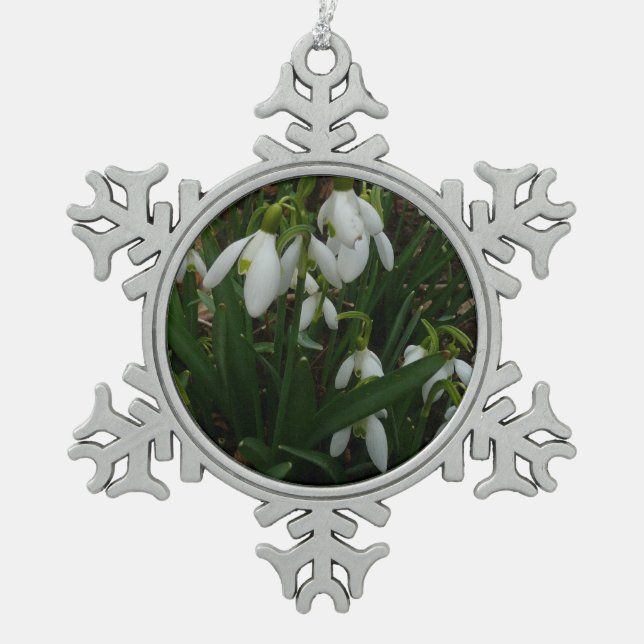 Snowdrops I (Galanthus) Weiße Frühlingsblumen Schneeflocken Zinn-Ornament (Vorderseite)