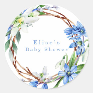 Snowdrops und Scilla Spring Floral Boy Baby Shower Runder Aufkleber