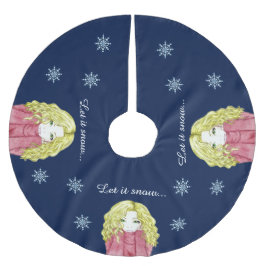 Snowfall Girl Christmas Tree Skirt Polyester Weihnachtsbaumdecke