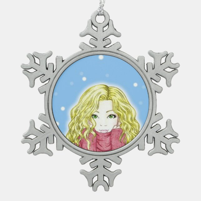 Snowfall Girl Snowflake Ornament (Vorderseite)