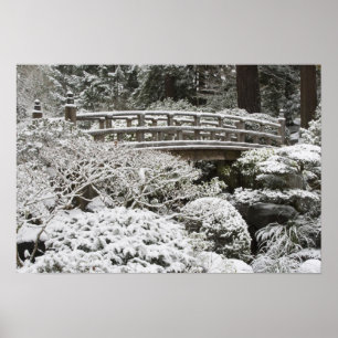 Snowfall in Portland Japanese Garden Poster