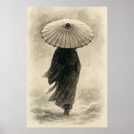 Snowfall Silence: Umbrella in the Winter Mist Poster