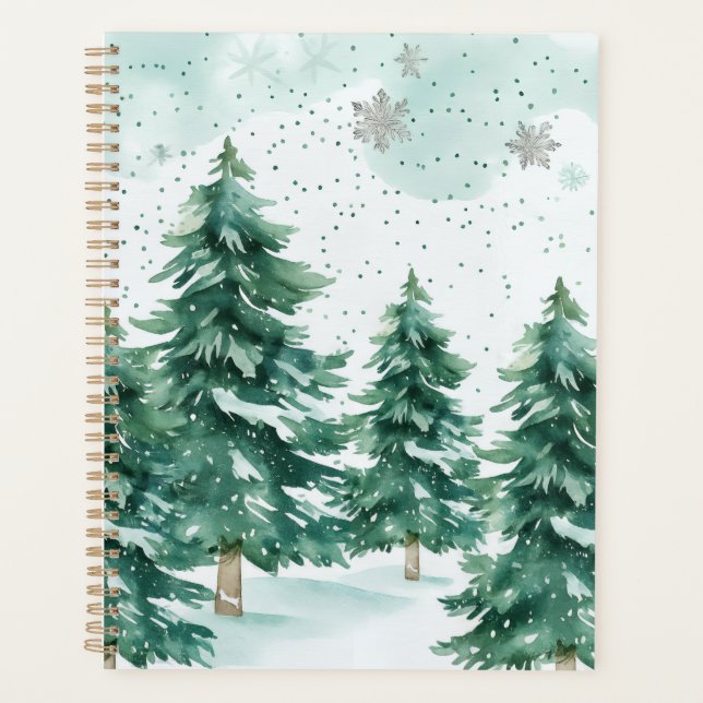 Snowfall Whispers – Winter Forest Notebook Planer (Vorderseite)