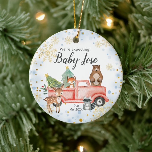 Snowflake Animal Truck We're Expecting Eltern Keramik Ornament (Baum)