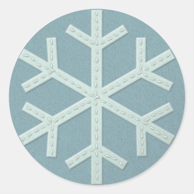 Snowflake Aqua Blue Imitats Felt Runder Aufkleber (Vorderseite)