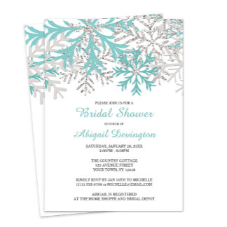 Snowflake Aquamarin Blue Silver Winter Brautparty Einladung