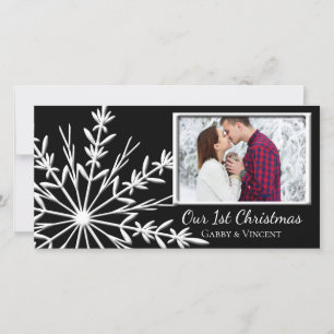 Snowflake auf Black First Christmas Foto Card Feiertagskarte