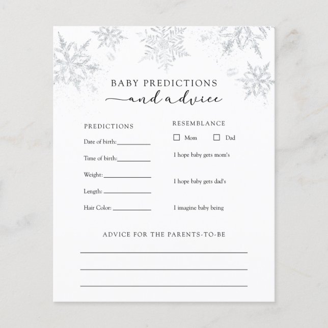 Snowflake Baby Advice and Predictions Card (Vorderseite)