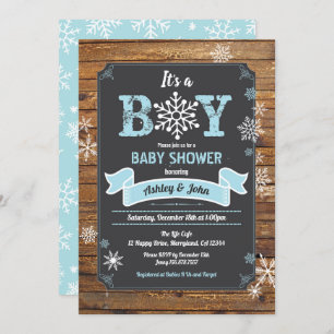 Snowflake Baby Boy Dusche rustikale Holzkalkboard Einladung