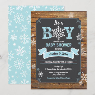 Snowflake Baby Boy Dusche rustikale Holzklatsche Einladung