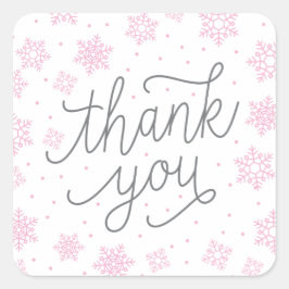 Snowflake Baby Dusche Pink Gefallen Tag Vielen Dan Quadratischer Aufkleber