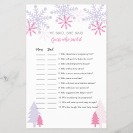 Snowflake Baby Dusche Rate, wer sagte es Spiel Flyer