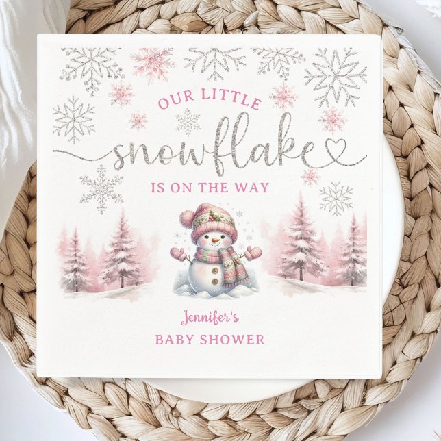 Snowflake Baby Dusche Rosa Girl Paper Napkin Serviette (Von Creator hochgeladen)