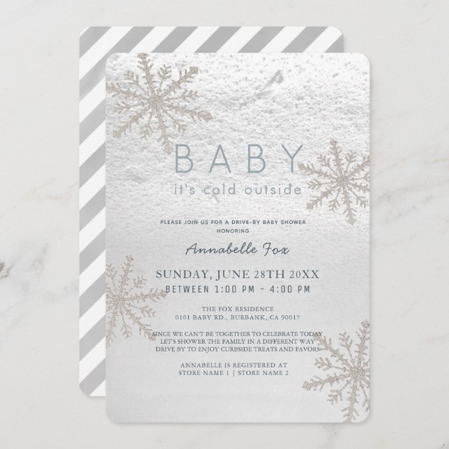 Snowflake Baby mit kalter Baby-Dusche Einladung (Vorne/Hinten)
