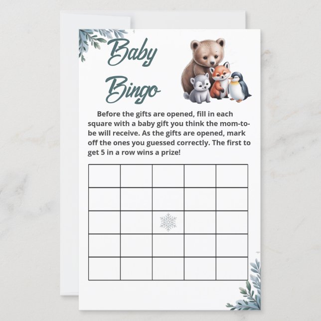"Snowflake" Baby Shower Bingo (Vorderseite)