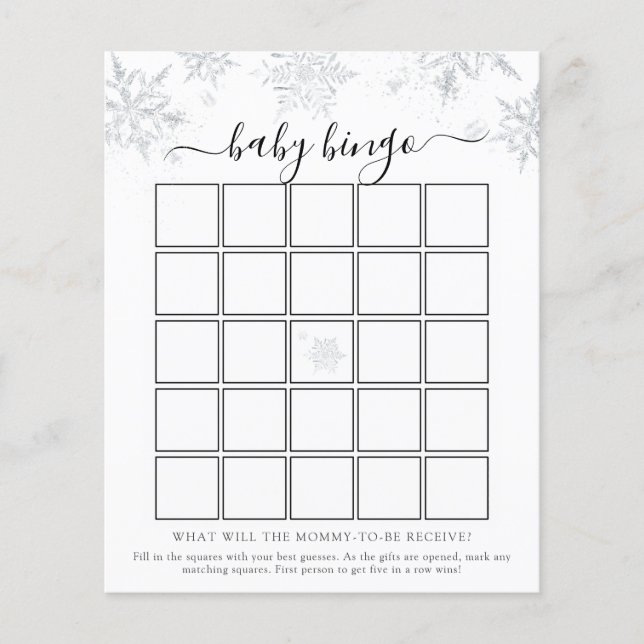 Snowflake Babydusche Bingo Game Card (Vorderseite)