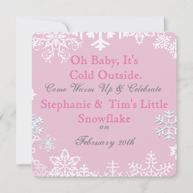 Snowflake Babydusche Rosa Einladung (Vorderseite)