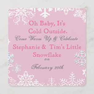 Snowflake Babydusche Rosa Einladung