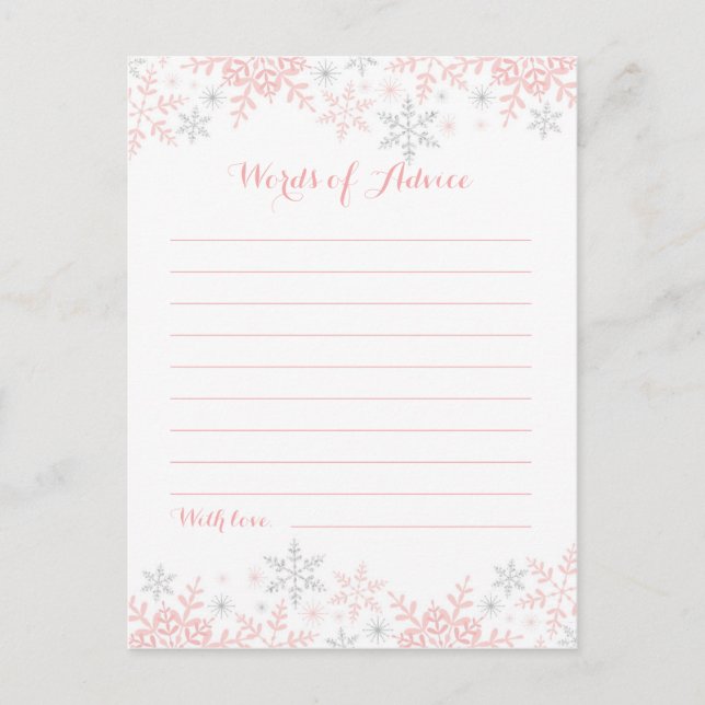 Snowflake Babydusche Worte des Ratgebers Hinweiskarte (Vorderseite)