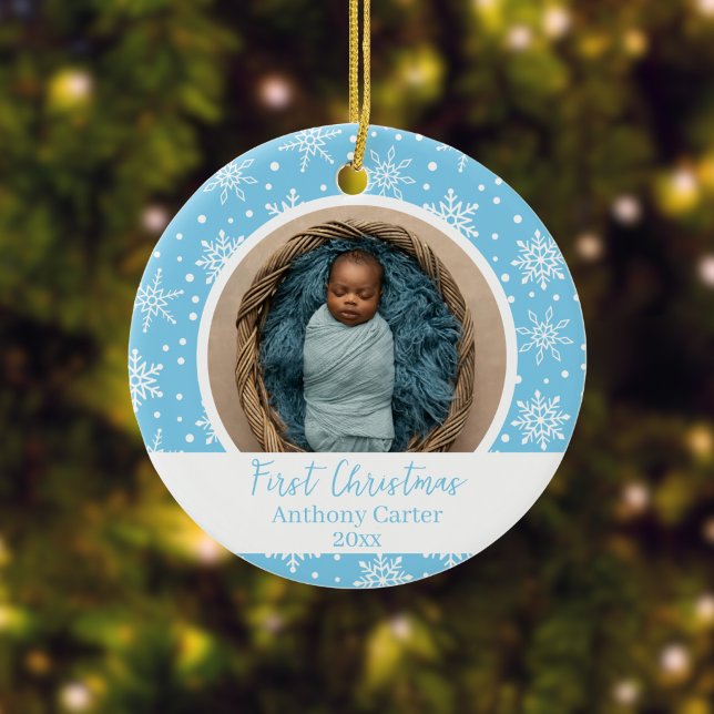 Snowflake Baby's First Christmas Keramik Ornament (Custom Snowflake Photo Ornament)