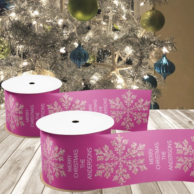 Snowflake Berry Bling Elegante Trendy Satinband (The Christmas color trend is pink, deep rich berry pink. This ribbon delivers along with snowflakes)
