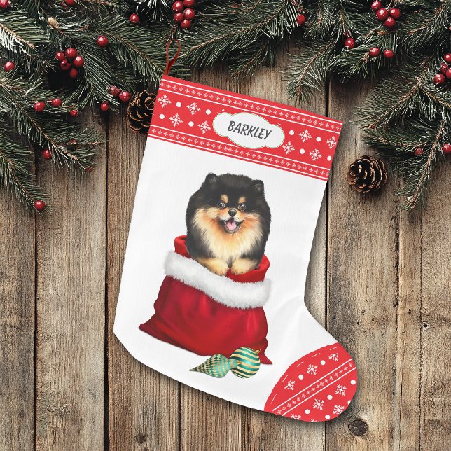 Snowflake Black Tan Spitz Überraschung Großer Weihnachtsstrumpf (Von Creator hochgeladen)