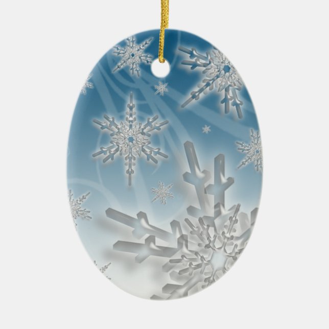 Snowflake Blue Background Feriendekoration Keramik Ornament (Vorne)