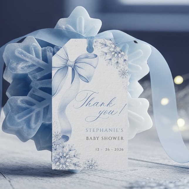 Snowflake Blue Bow Baby Dusche Geschenkanhänger (Von Creator hochgeladen)