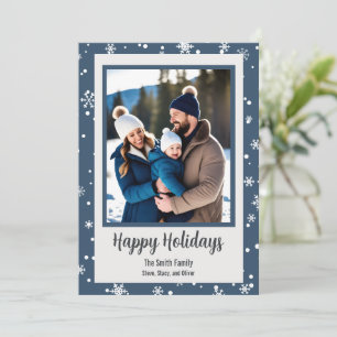Snowflake Blue Custom Foto Holiday Card Feiertagskarte