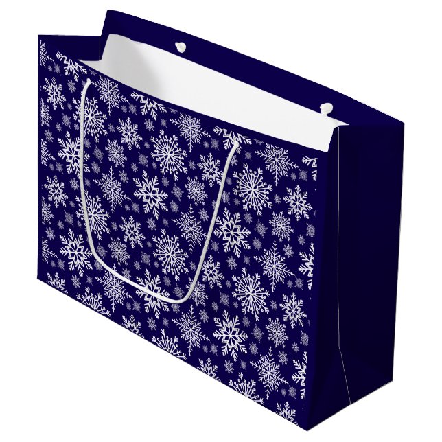 Snowflake Blue-Geschenktasche Große Geschenktüte (Vorderseite Schrägansicht)