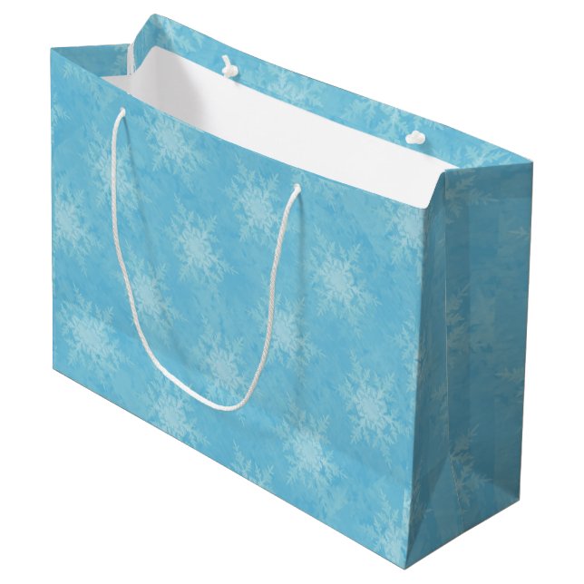 Snowflake Blue Große Geschenktüte (Vorderseite Schrägansicht)