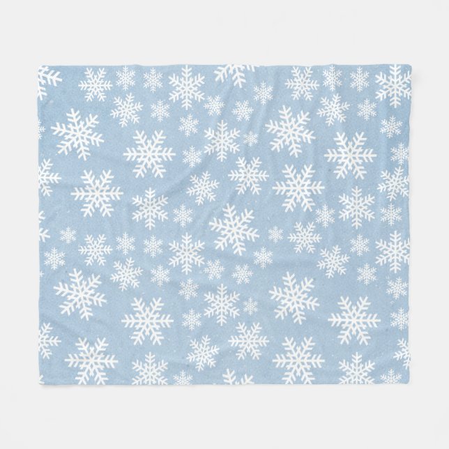 Snowflake Blue Holiday Winter Snow Pattern Fleece (Vorderseite (Horizontal))