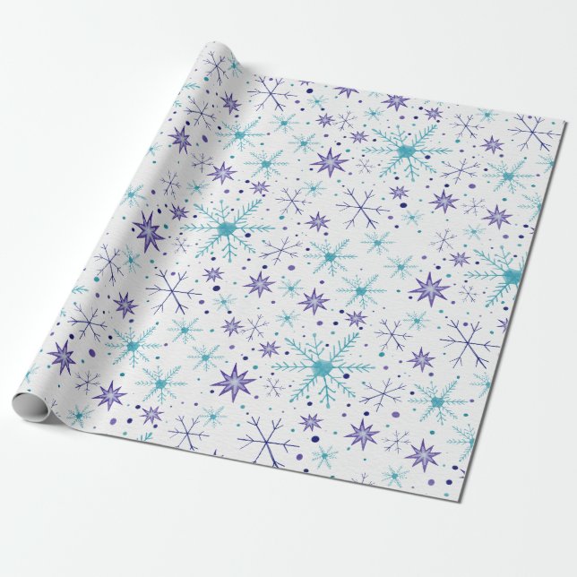 Snowflake Blue & Lila Geschenkpapier (Ungerollt)