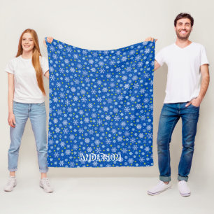 Snowflake Blue Navy Blue Modern Personalisierter N Fleecedecke