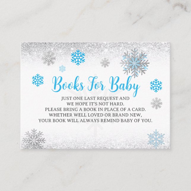  Snowflake Blue & Silver Baby Shower Book Request  Begleitkarte (Vorderseite)