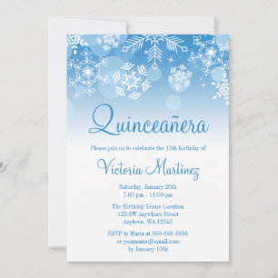 Snowflake Blue White Winter Wonderland Quinceanera Einladung