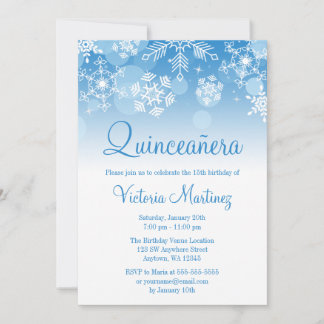 Snowflake Blue White Winter Wonderland Quinceanera Einladung