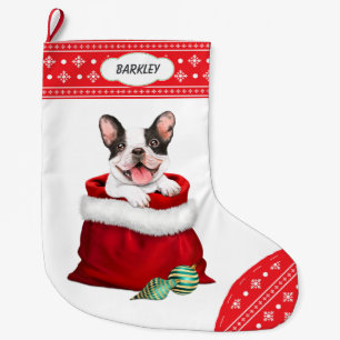 Snowflake Border French Bulldog - Überraschung Großer Weihnachtsstrumpf