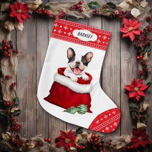 Snowflake Border French Bulldog - Überraschung Großer Weihnachtsstrumpf