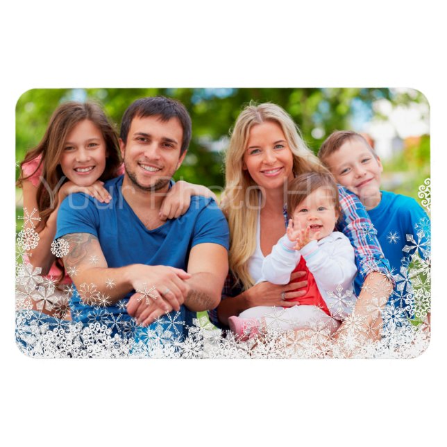 Snowflake Border Holiday Foto Magnet (Horizontal)