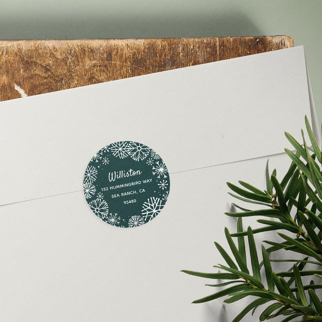 Snowflake Border Holiday Rücksendeadresse Runder Aufkleber (Von Creator hochgeladen)