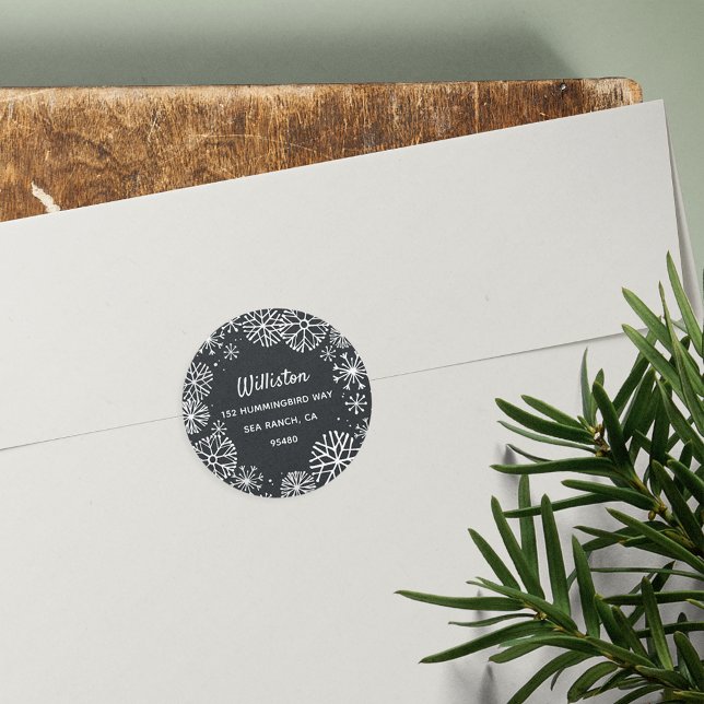 Snowflake Border Holiday Rücksendeadresse Runder Aufkleber (Von Creator hochgeladen)