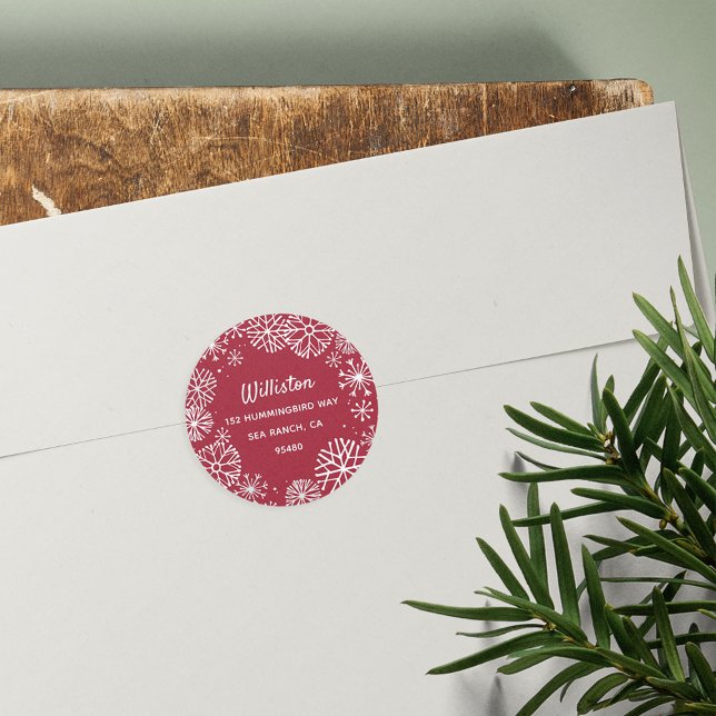 Snowflake Border Holiday Rücksendeadresse Runder Aufkleber (Von Creator hochgeladen)